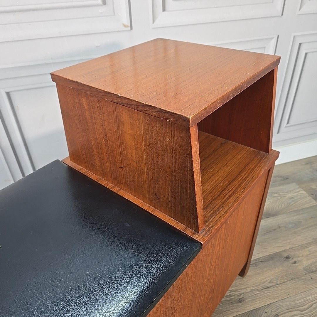Mid Century Telephone Table Vintage Hall Bench Storage Seat Teak Effect Retro photo Furniture