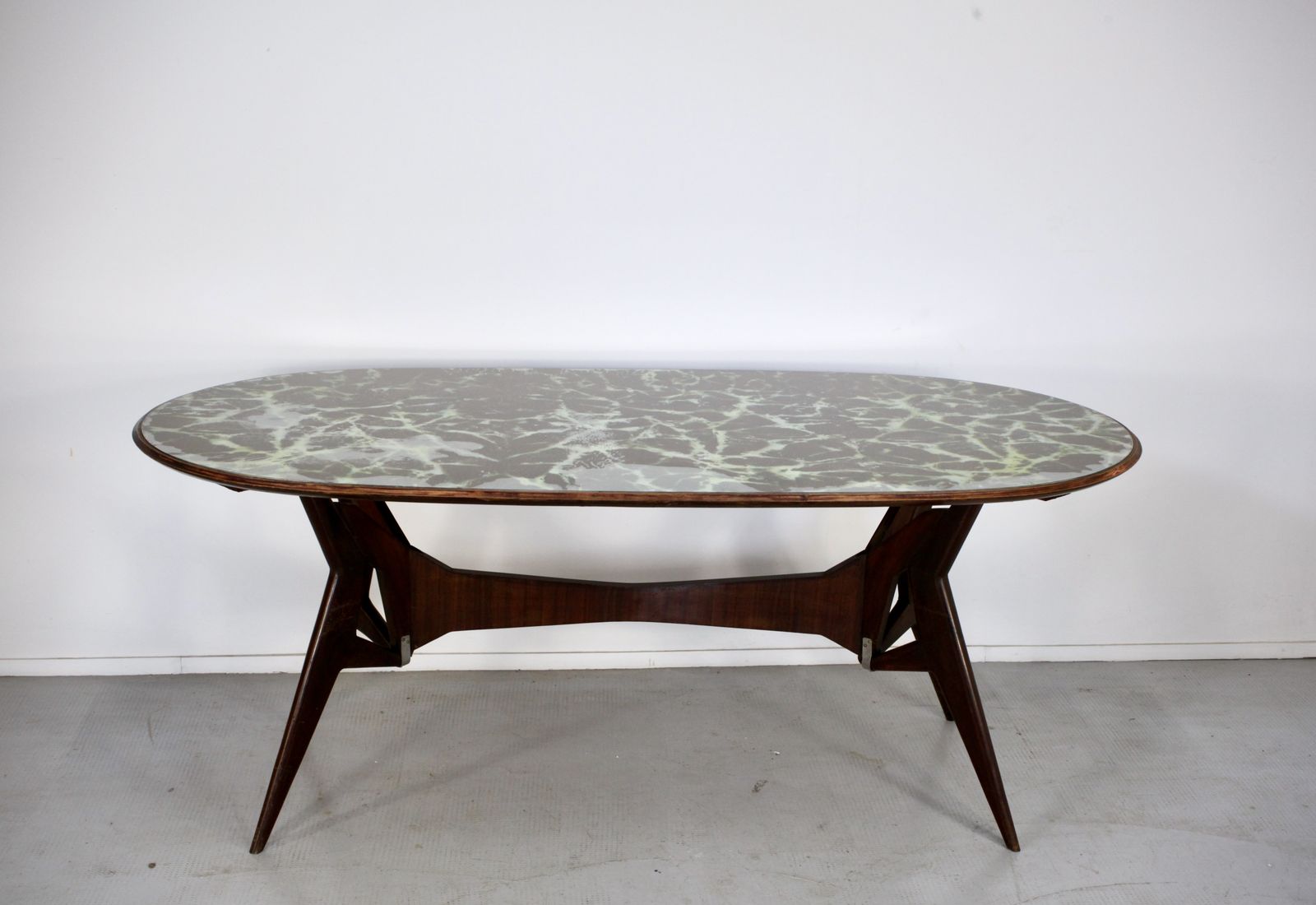 Midcentury Italian Oblong Marble Effect Table With Wood Base. photo for sale