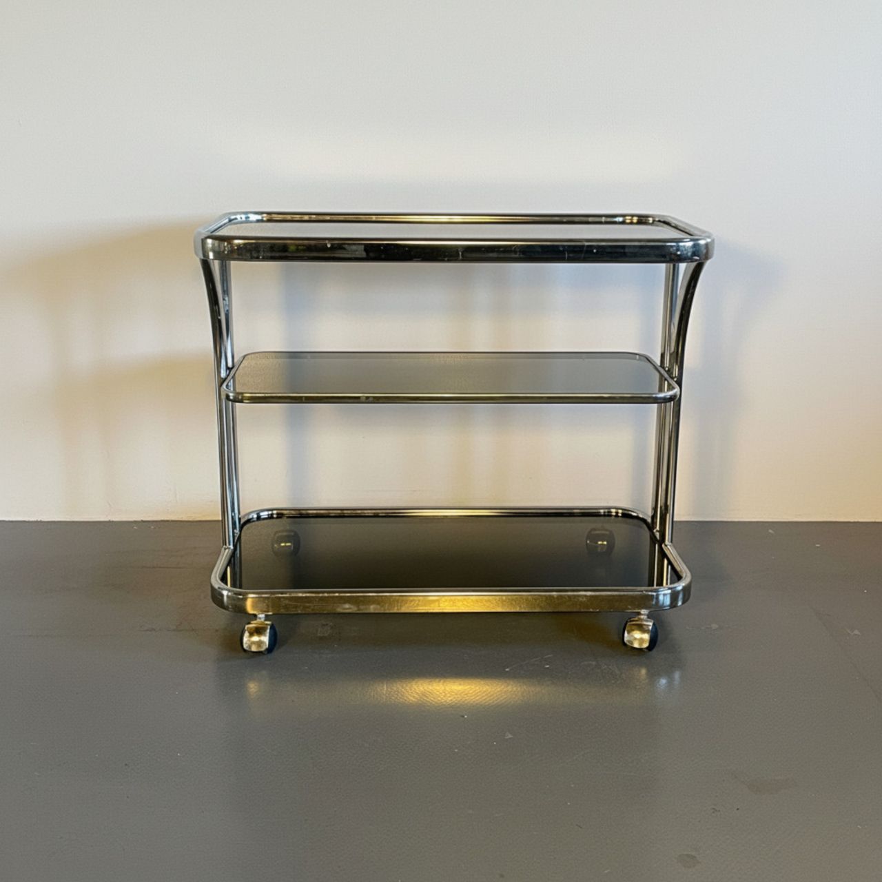 1970s Italian Brass And Smoked Glass Drinks Trolley photo furniture