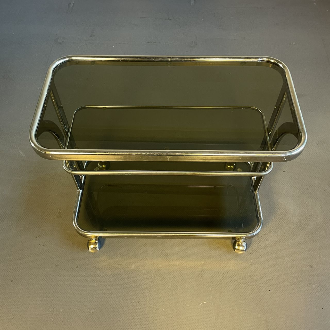 1970s Italian Brass And Smoked Glass Drinks Trolley photo for sale