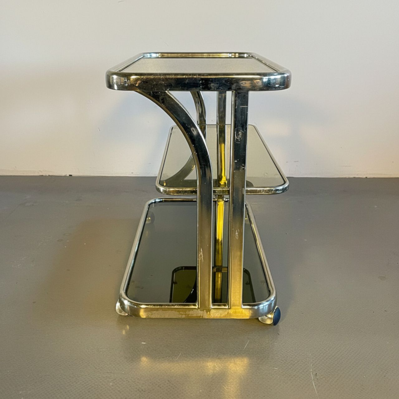 1970s Italian Brass And Smoked Glass Drinks Trolley photo buy