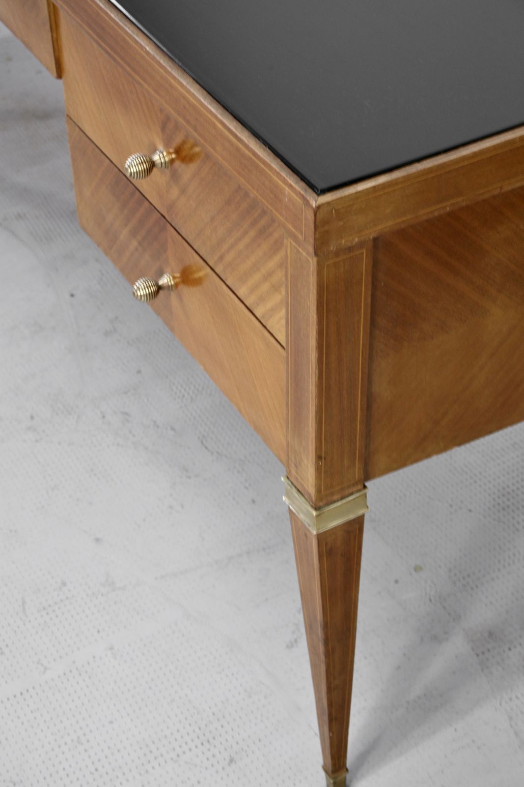 Midcentury Italian Desk In Walnut, Brass And Glass. photo Furniture