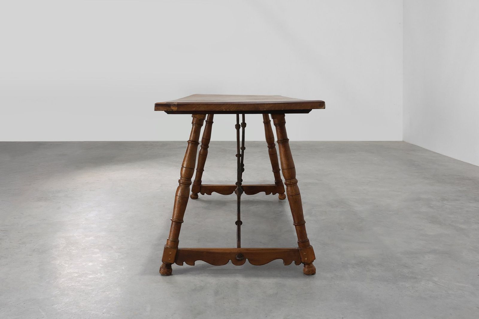 Antique Spanish Walnut Trestle Table With Iron Stretcher, 1700s photo vintage