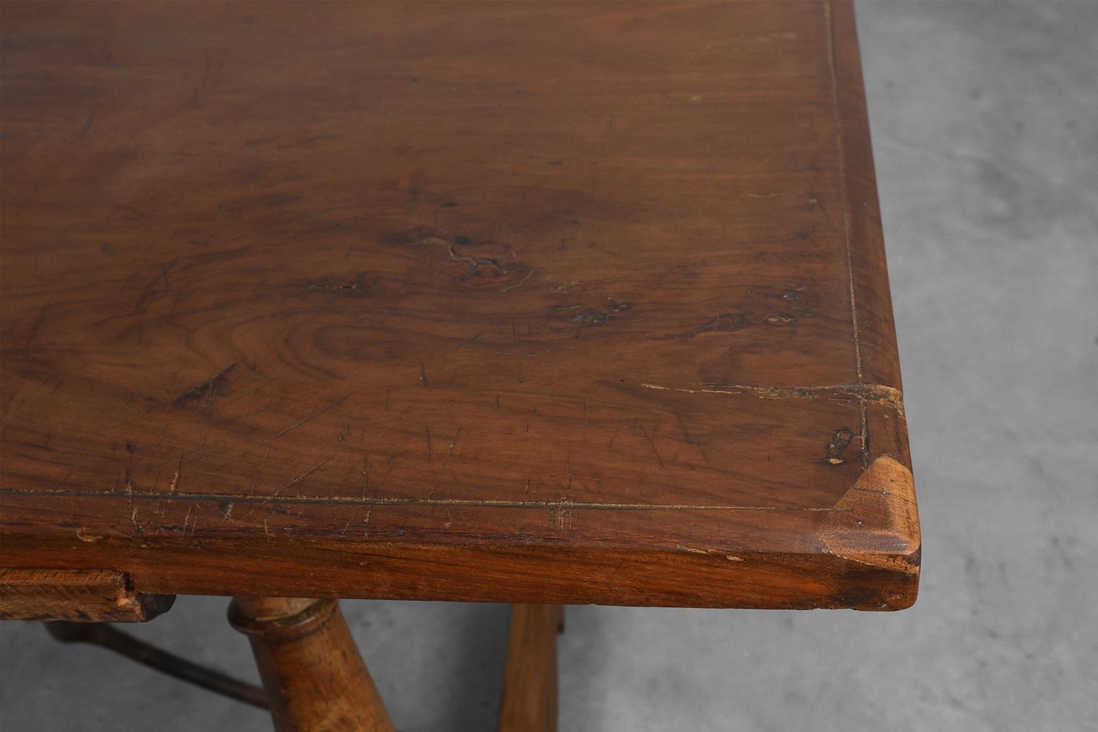 5182.0 Antique Spanish Walnut Trestle Table With Iron Stretcher, 1700s photo