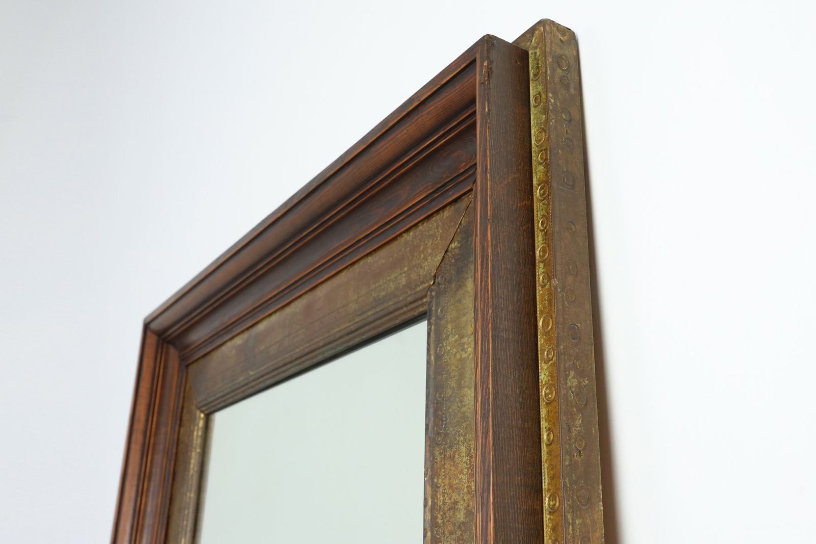 Wooden Mirror With Copper Details, Belgium, 1970s photo buy