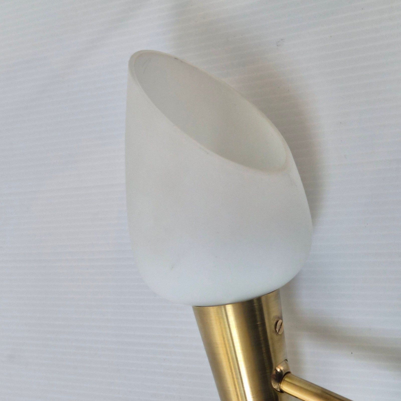 photo for sale Pair Of Vintage 1950 Brass Gold Metal Glass House Arlus Adjustable Sconces