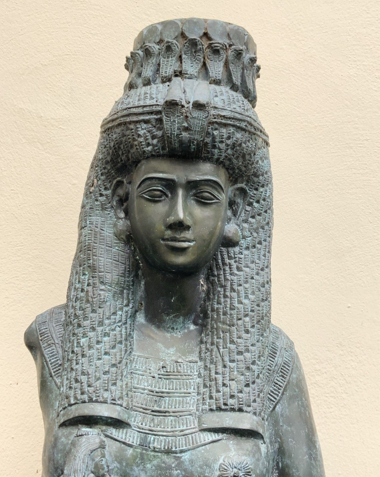Large Exceptional Bronze Sculpture Cleopatra Egyptian Revival With Marble Stand photo vintage