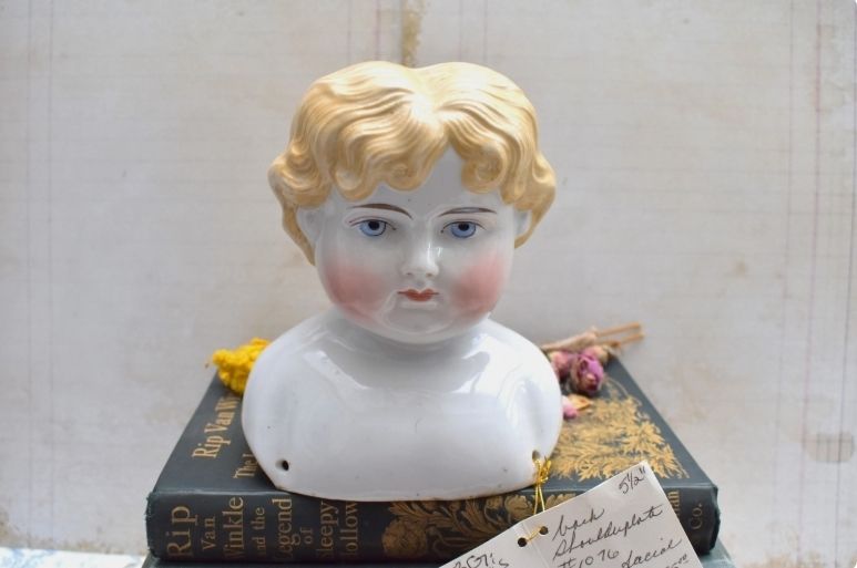 photo furniture Antique 1880s Abg Very Large Doll Head: Blonde Hair Rosalie Whyel Provenance