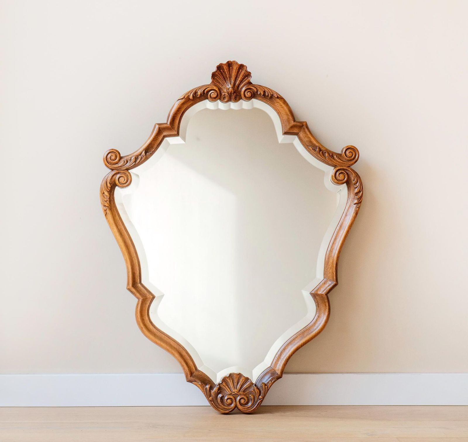 Antique Ornate Wall Mirror   Rococo Louis XV Style   Large Hand Carved Wood Frame
