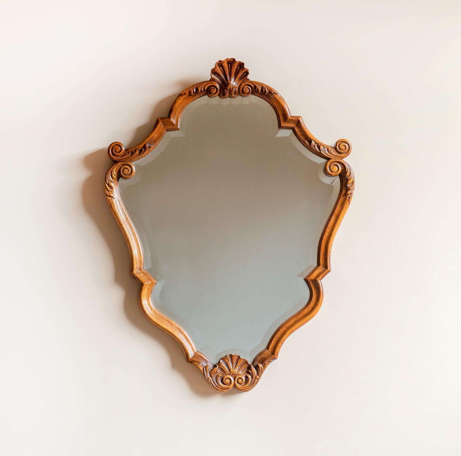 Antique Ornate Wall Mirror   Rococo Louis XV Style   Large Hand Carved Wood Frame photo vinterior