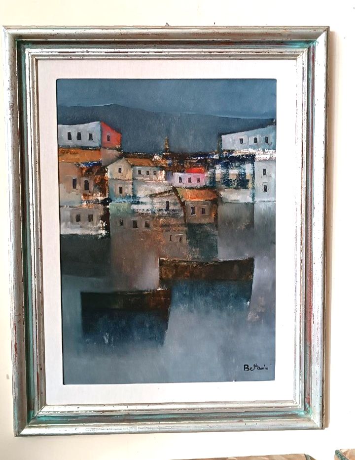 Oil Painting On Canvas Navy 1976 Lido Bettarini Canvas 70x50 Cm