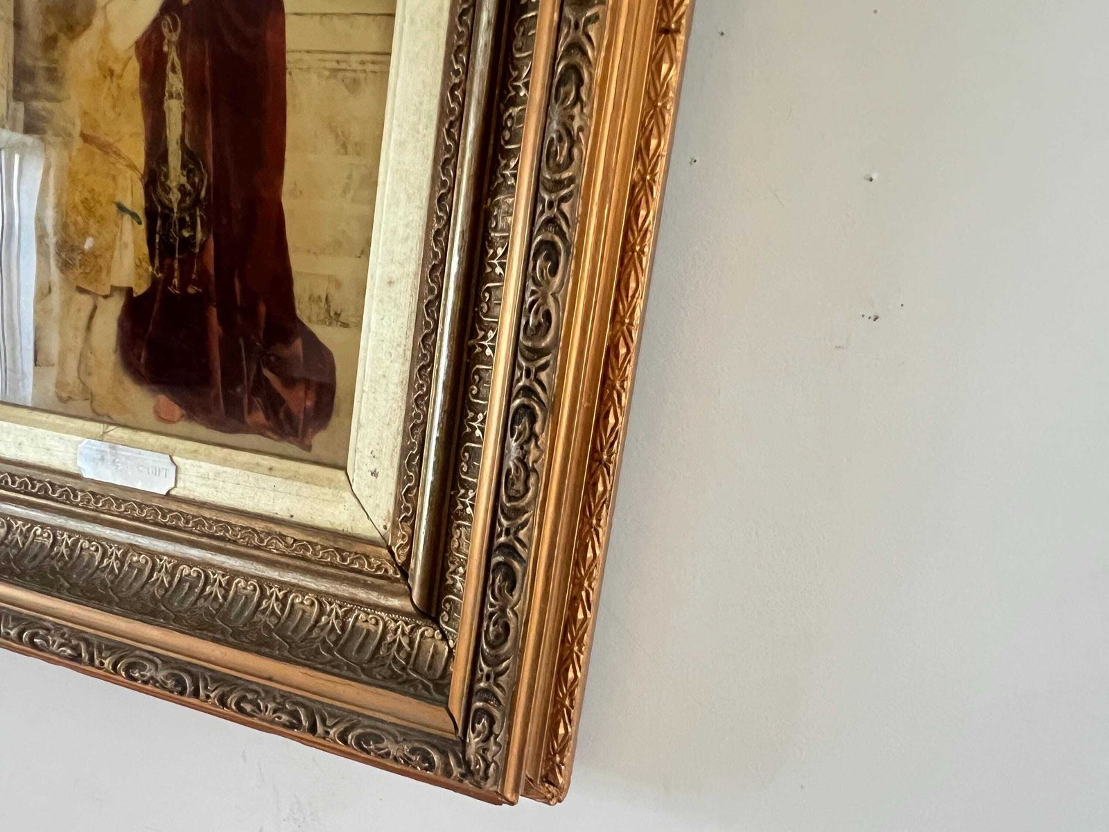 Antique 1880 Gabriel Schachinger Reverse Glass Painting "The Flower Gift" Ornate Gilded Victorian Frame   Munich School Period Fine Art photo furniture