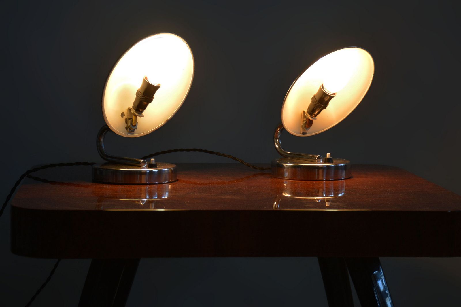 photo furniture Pair Of Restored Bauhaus Table Lamps, By Napako, Chrome, Steel, Czech, 1920s
