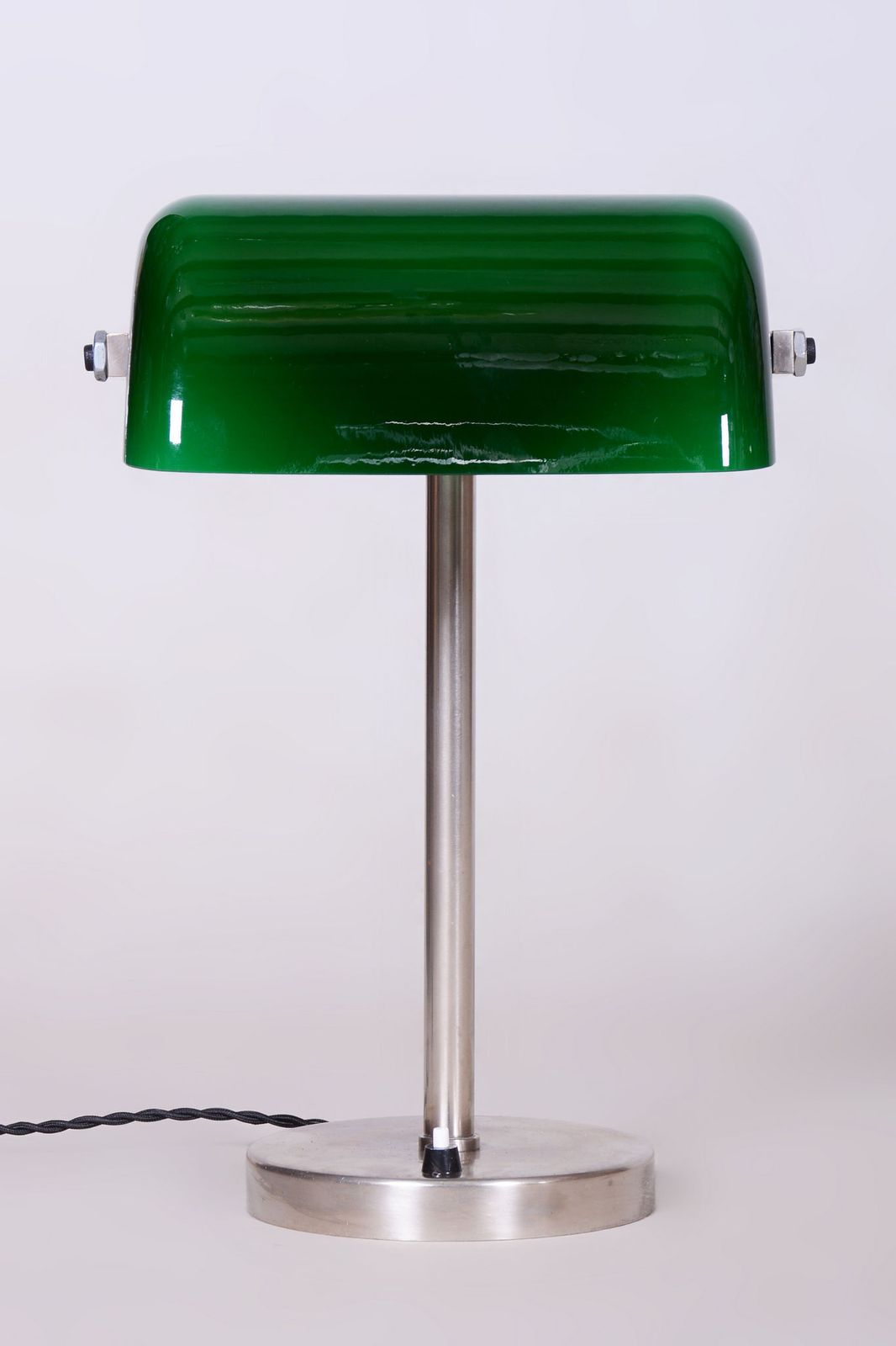 Restored Bauhaus Table Lamp, Nickel, Steel, Glass, Rewired, Czech, 1930s photo furniture