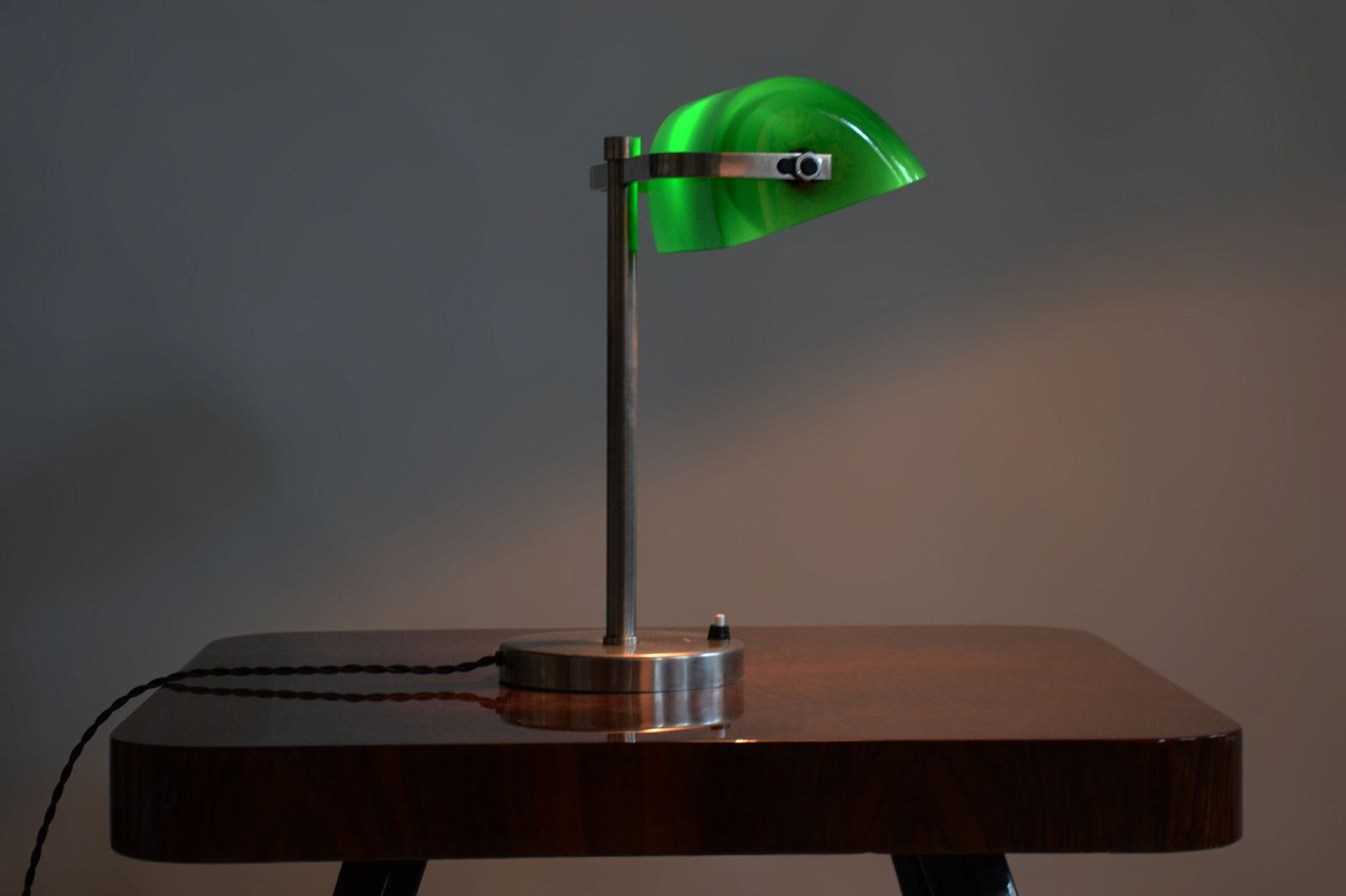 photo for sale Restored Bauhaus Table Lamp, Nickel, Steel, Glass, Rewired, Czech, 1930s