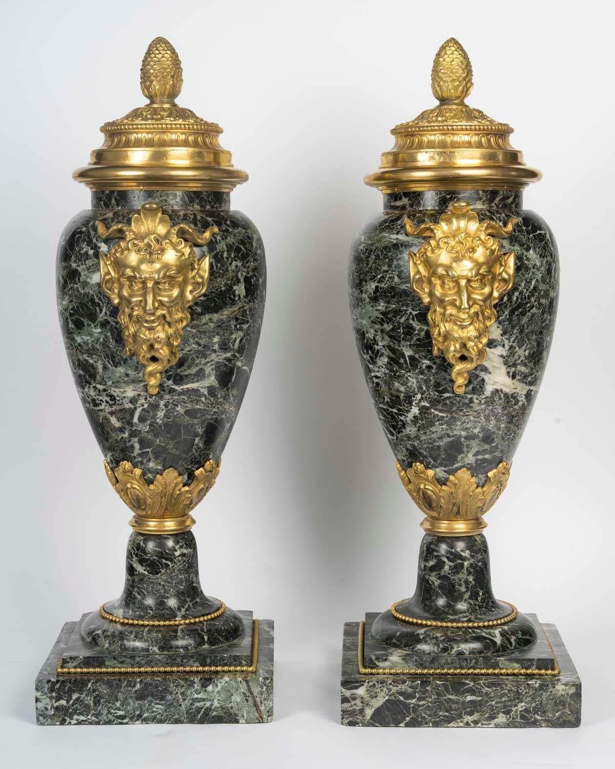Pair Of Monumental Sea Green Marble And Gilded Bronze Cassolettes photo 5669.0