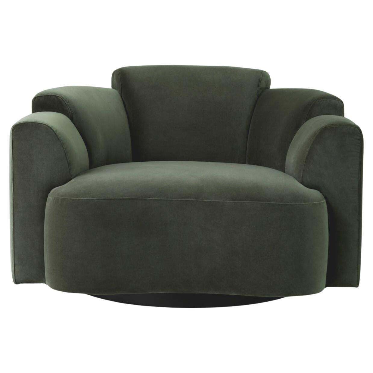 Swivel Chair In Torrin Green Velvet