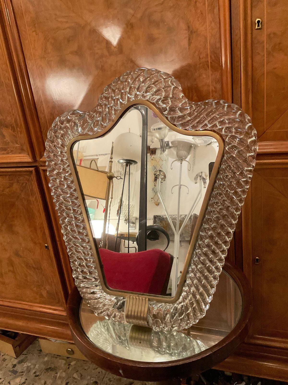 Barovier & Toso Table Or Hanging Mirror Murano Glass Italy 1940/50. photo furniture