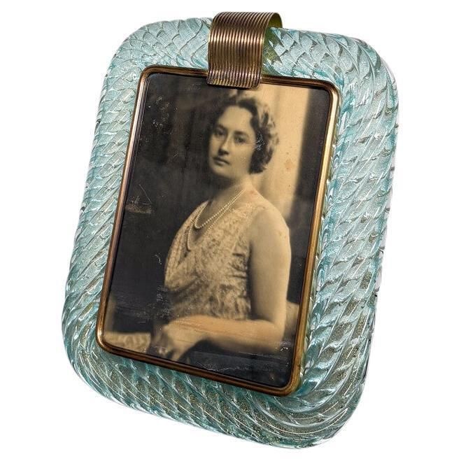 Hand Blown Blue Murano Glasss Frame By Barovier & Toso, 1950s