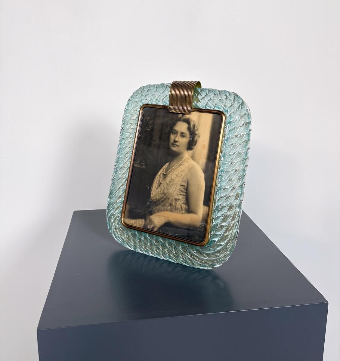 Hand Blown Blue Murano Glasss Frame By Barovier & Toso, 1950s photo for sale