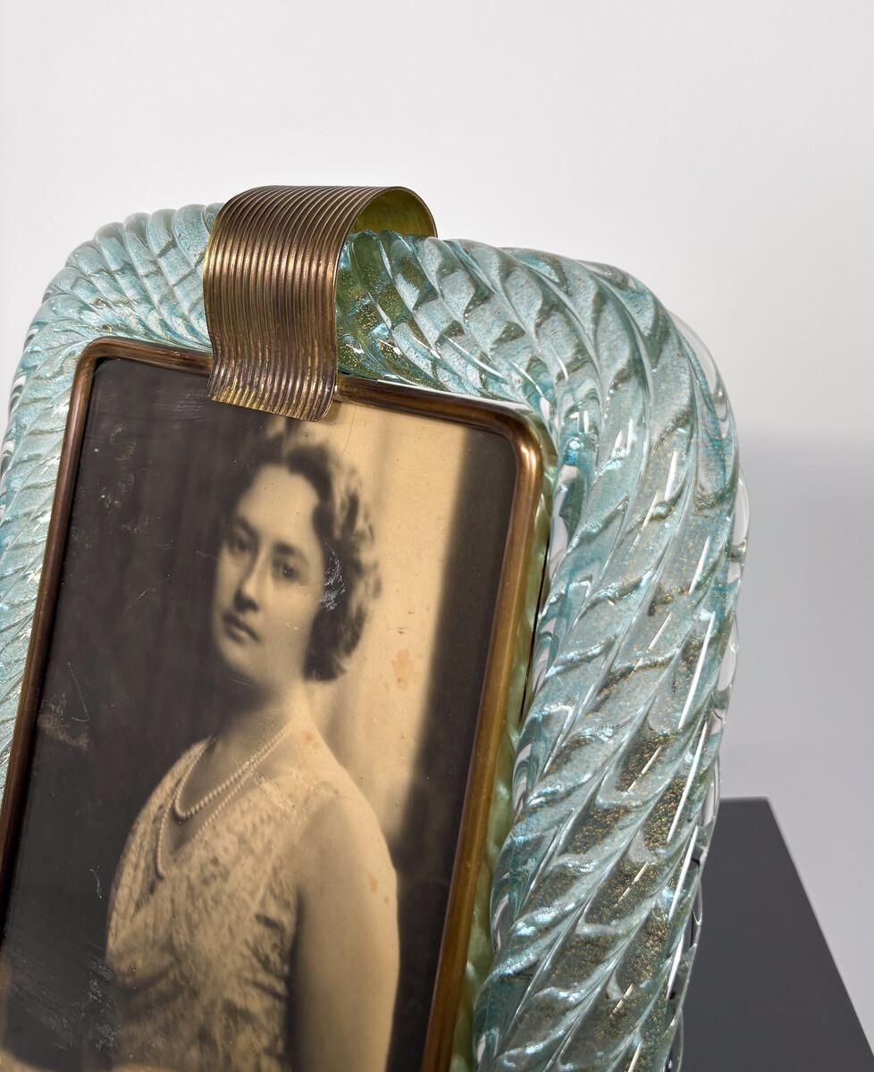 Hand Blown Blue Murano Glasss Frame By Barovier & Toso, 1950s photo vinterior