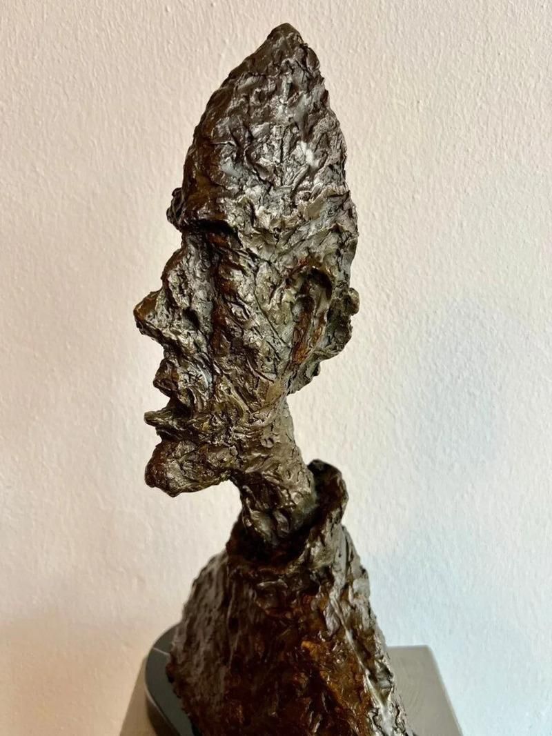 Modern Sculptural Head In Bronze With Dark Brown Patina photo for sale