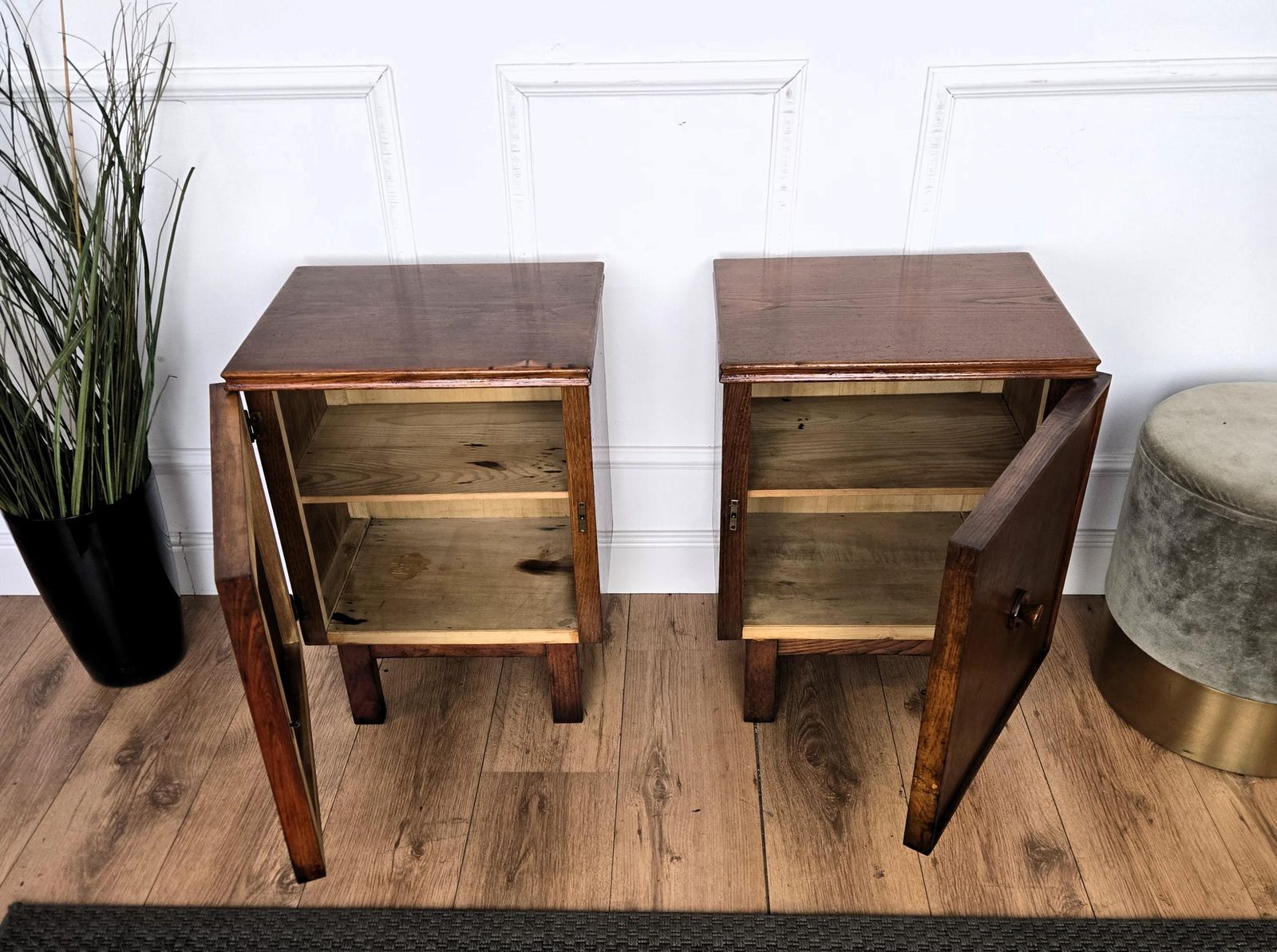 Pair Of Italian Mid Century Wood Night Stands Bedside Tables photo vintage