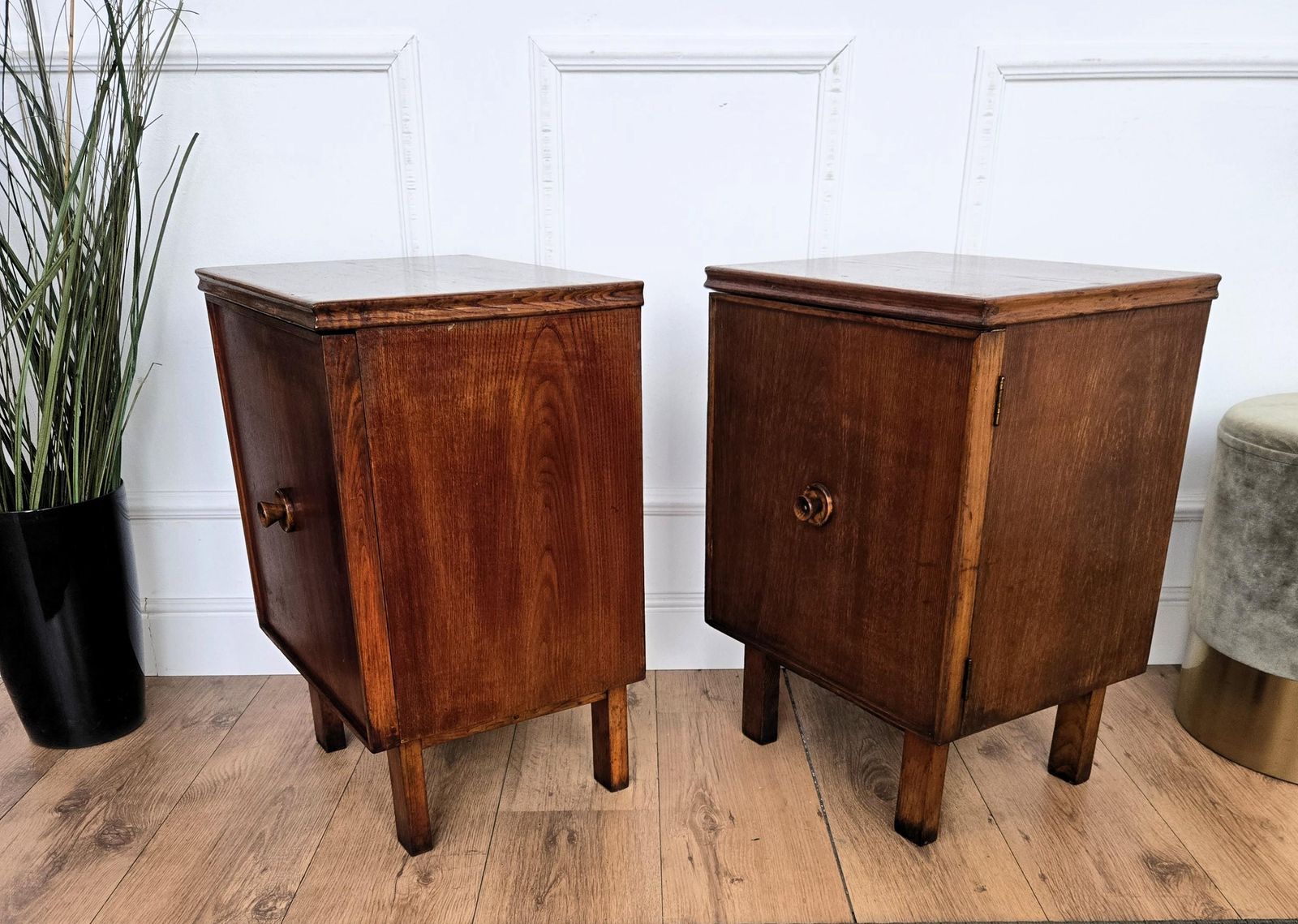 photo for sale Pair Of Italian Mid Century Wood Night Stands Bedside Tables