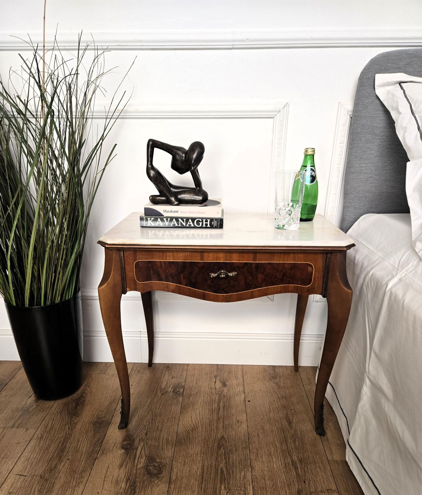 Pair Of Italian Mid Century Wood Marble Top Night Stands Bedside Tables photo furniture