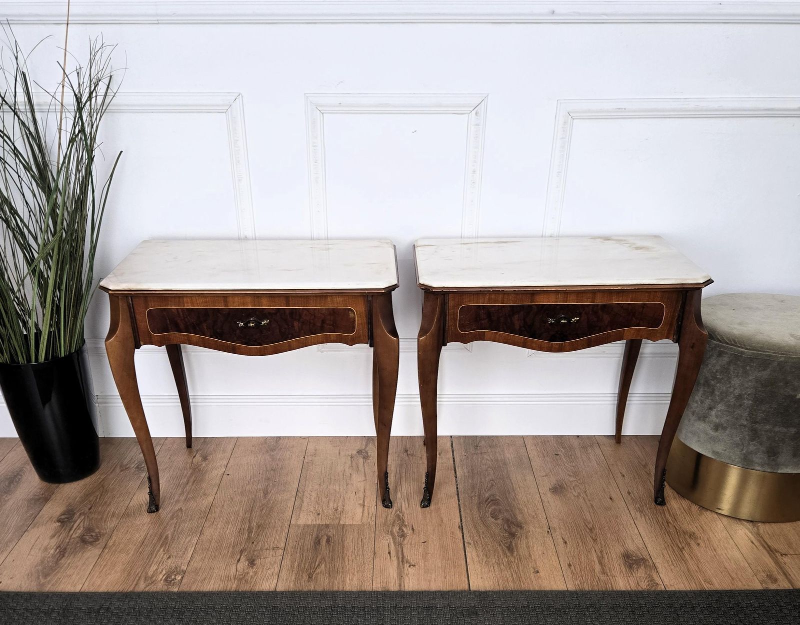 Pair Of Italian Mid Century Wood Marble Top Night Stands Bedside Tables photo 1897.0