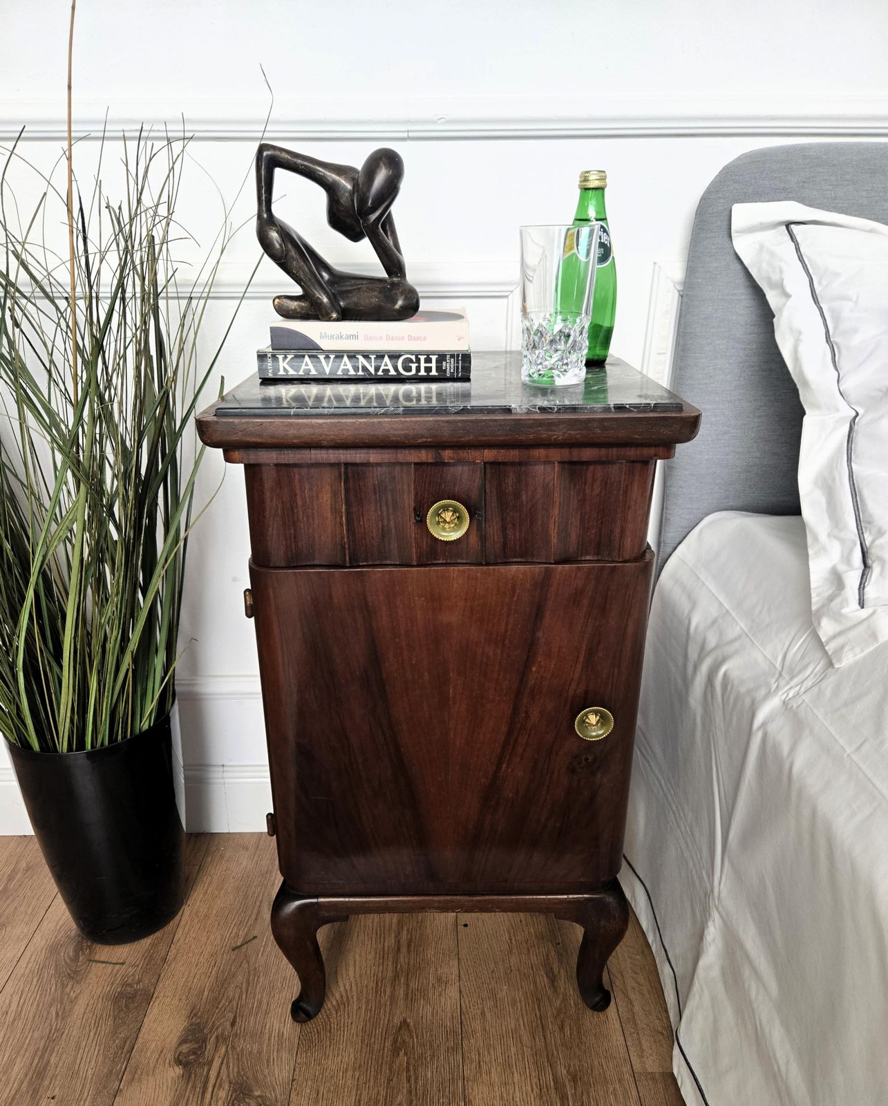 Pair Of Italian Art Deco Night Stands Bed Tables In Walnut Portoro Marble photo furniture