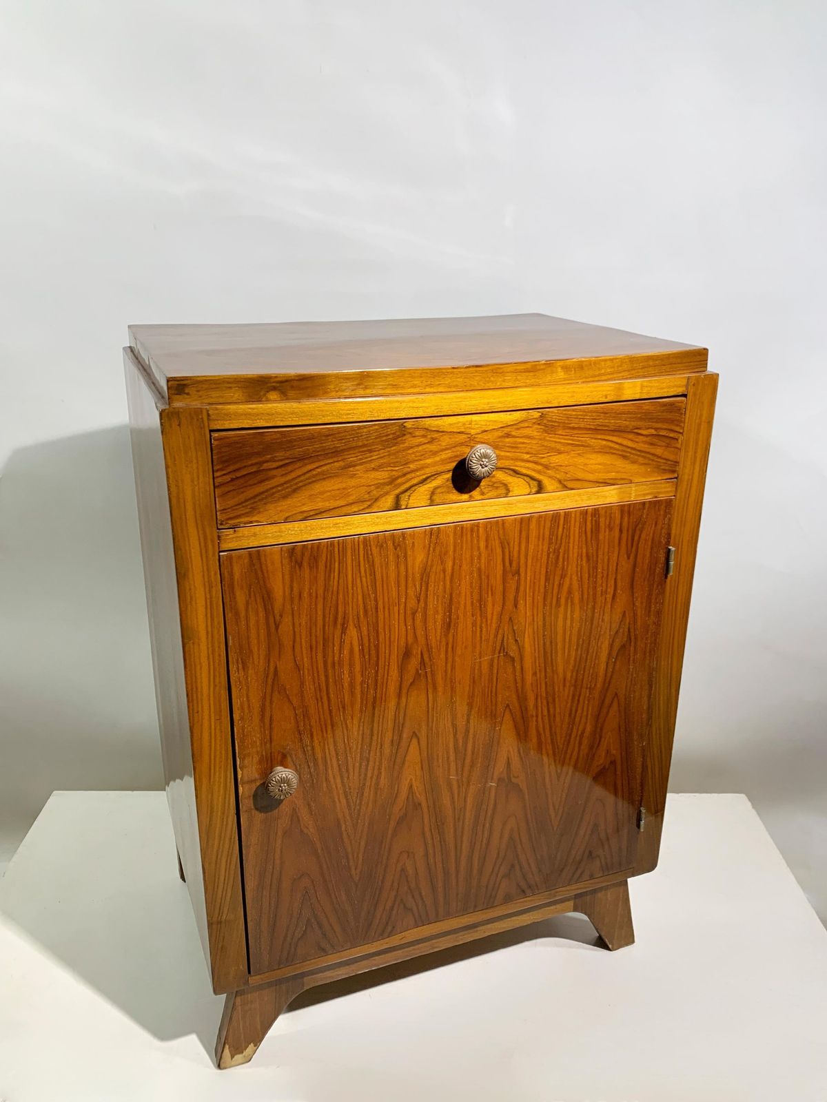 Art Deco Figured Walnut Veneer Bedside Cabinet /Nightstand, France, Circa 1940's photo furniture