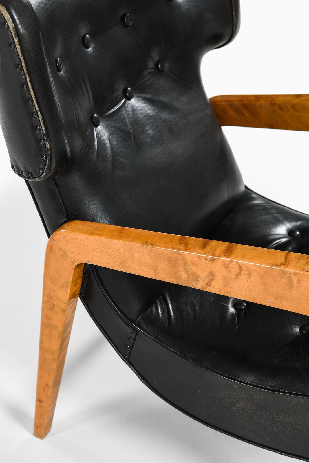 photo furniture Set Of 2 Easy Chairs In Leather And Brich, 1950s