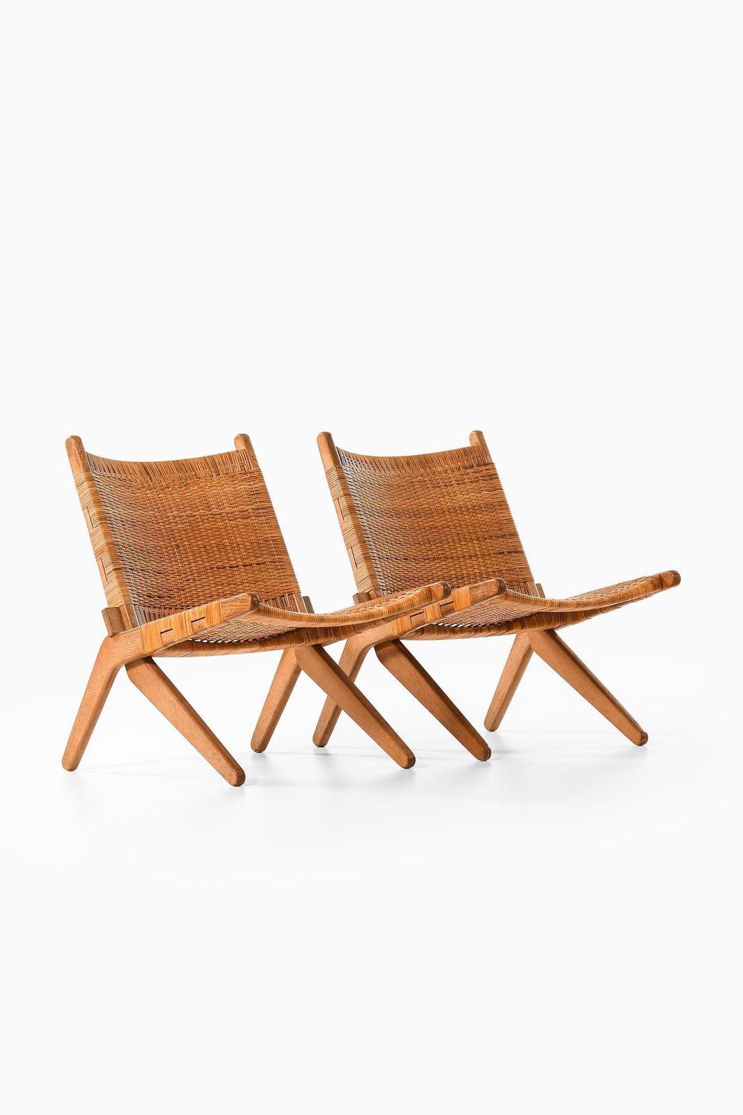 Furniture Set Of 2 Easy Chairs In Cane And Oak By Preben Thorsen, 1957 photo