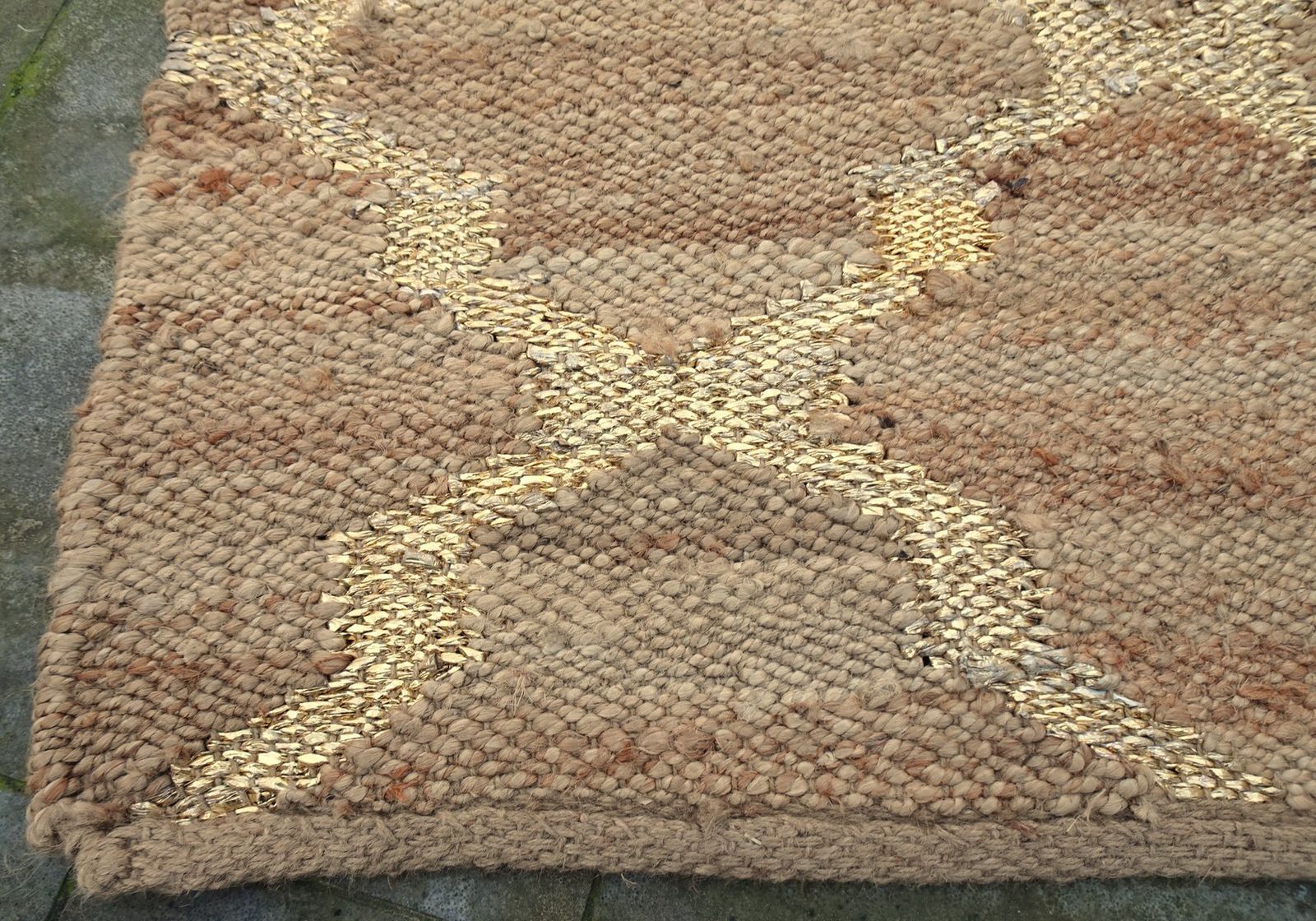 Hand Knotted Jute And Gold Foiled Papercord Rug, 1980s photo vintage