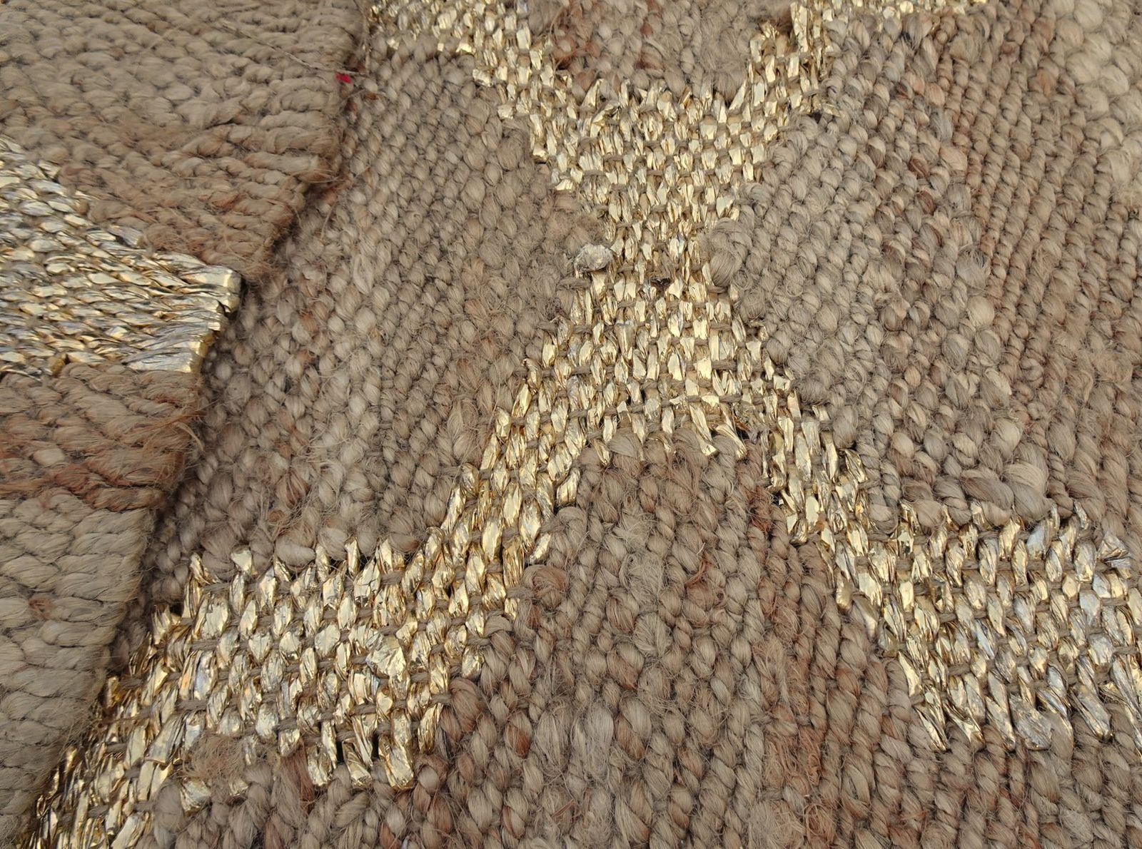 photo furniture Hand Knotted Jute And Gold Foiled Papercord Rug, 1980s