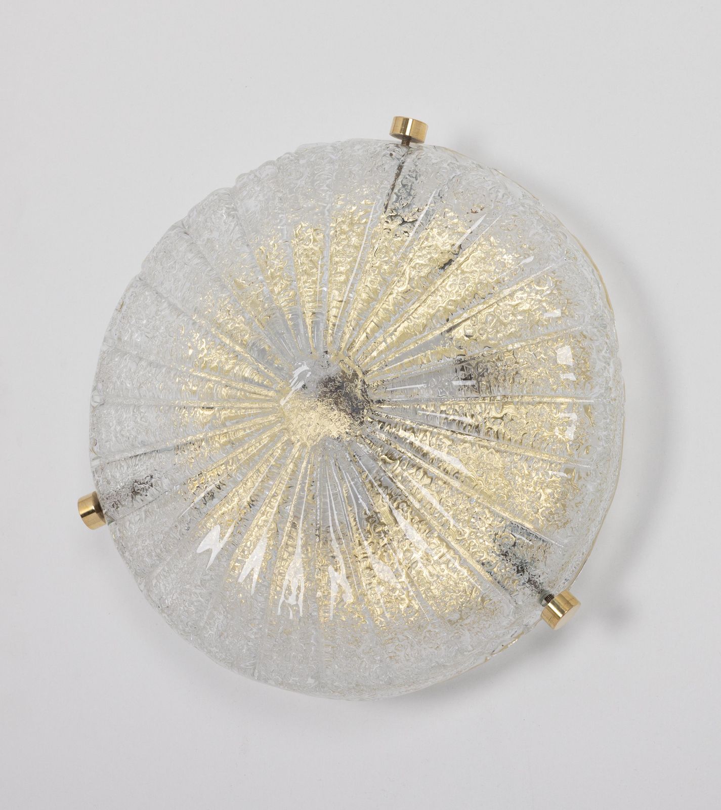 1 Of 2 Petite Brass Flushmount Murano By Hillebrand, Germany, 1970s photo for sale