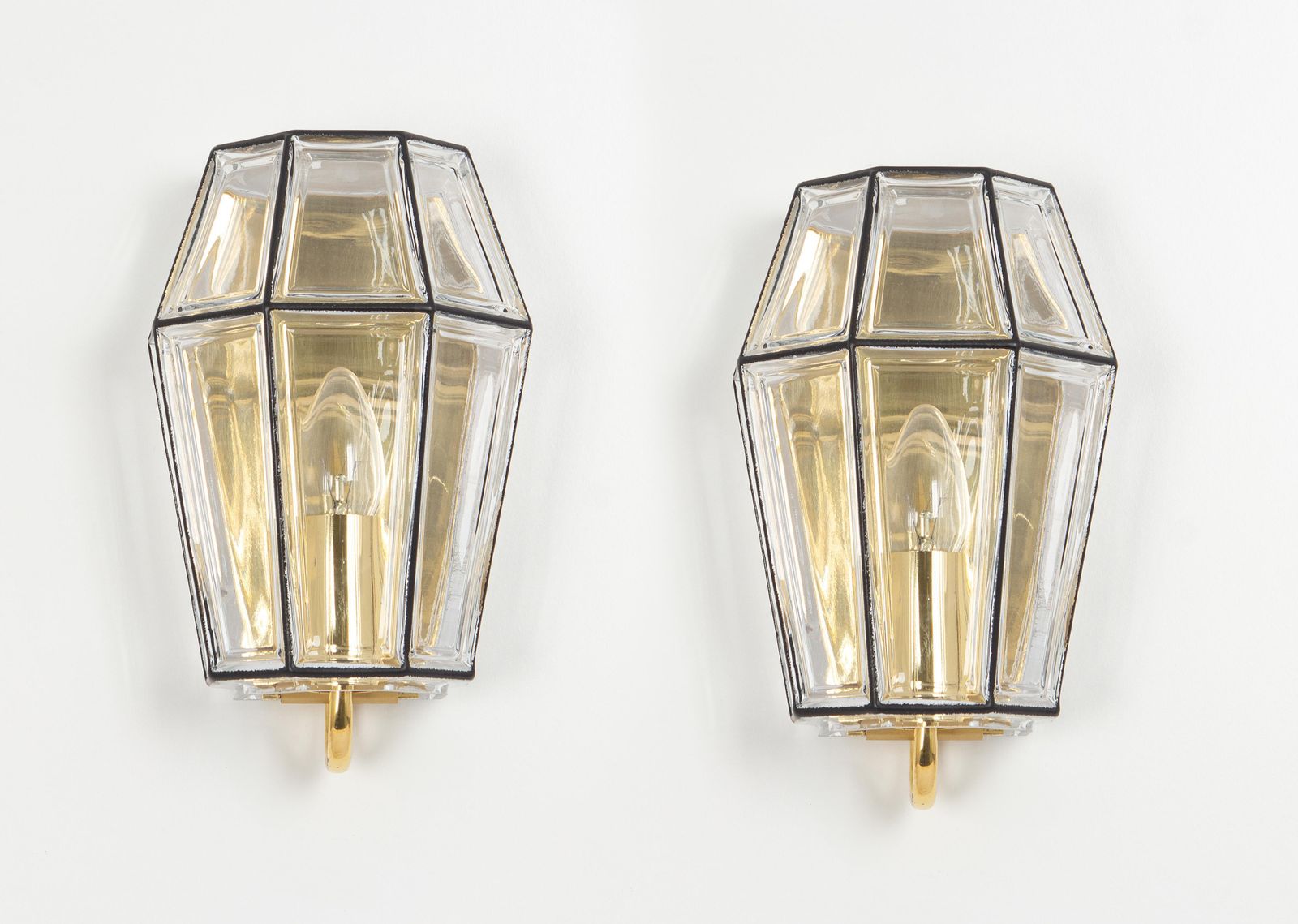 Pair Of Wall Lights Sconces Iron Glass By Limburg, Germany, 1960s photo buy
