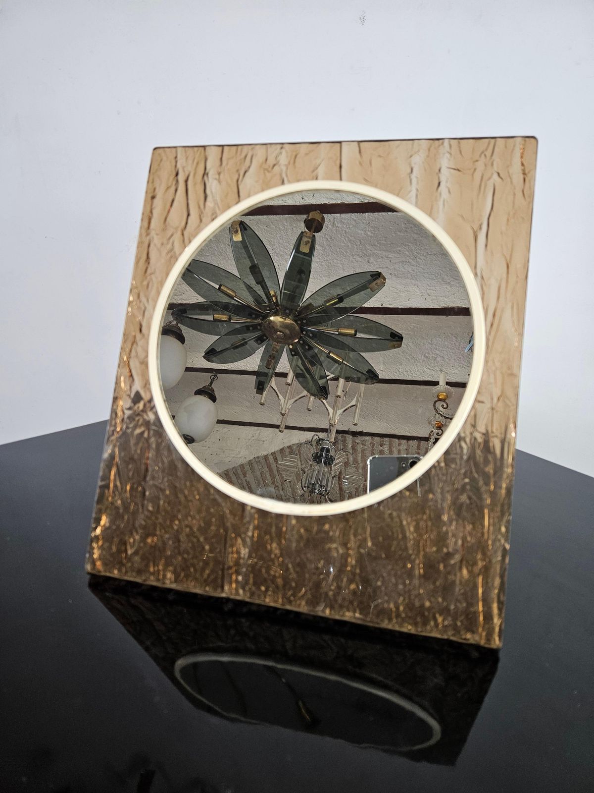 Italian Mid Century Modern Table Mirror In Textured Plexiglass, 1960s photo vinterior