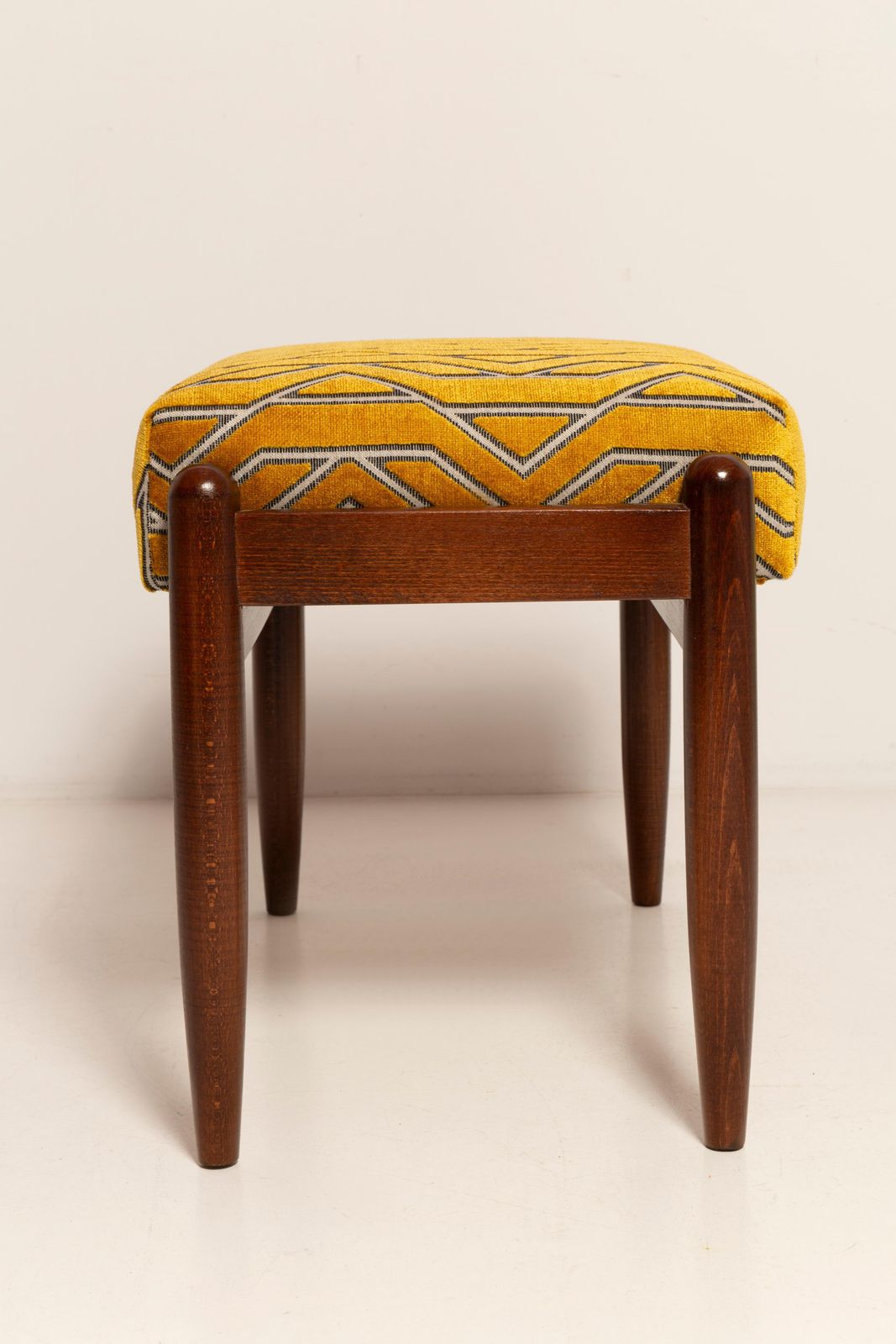 Pair Of Mid Century Gfm Stools In Yellow Jacquard By Casamance, E. Homa, 1960s photo vintage