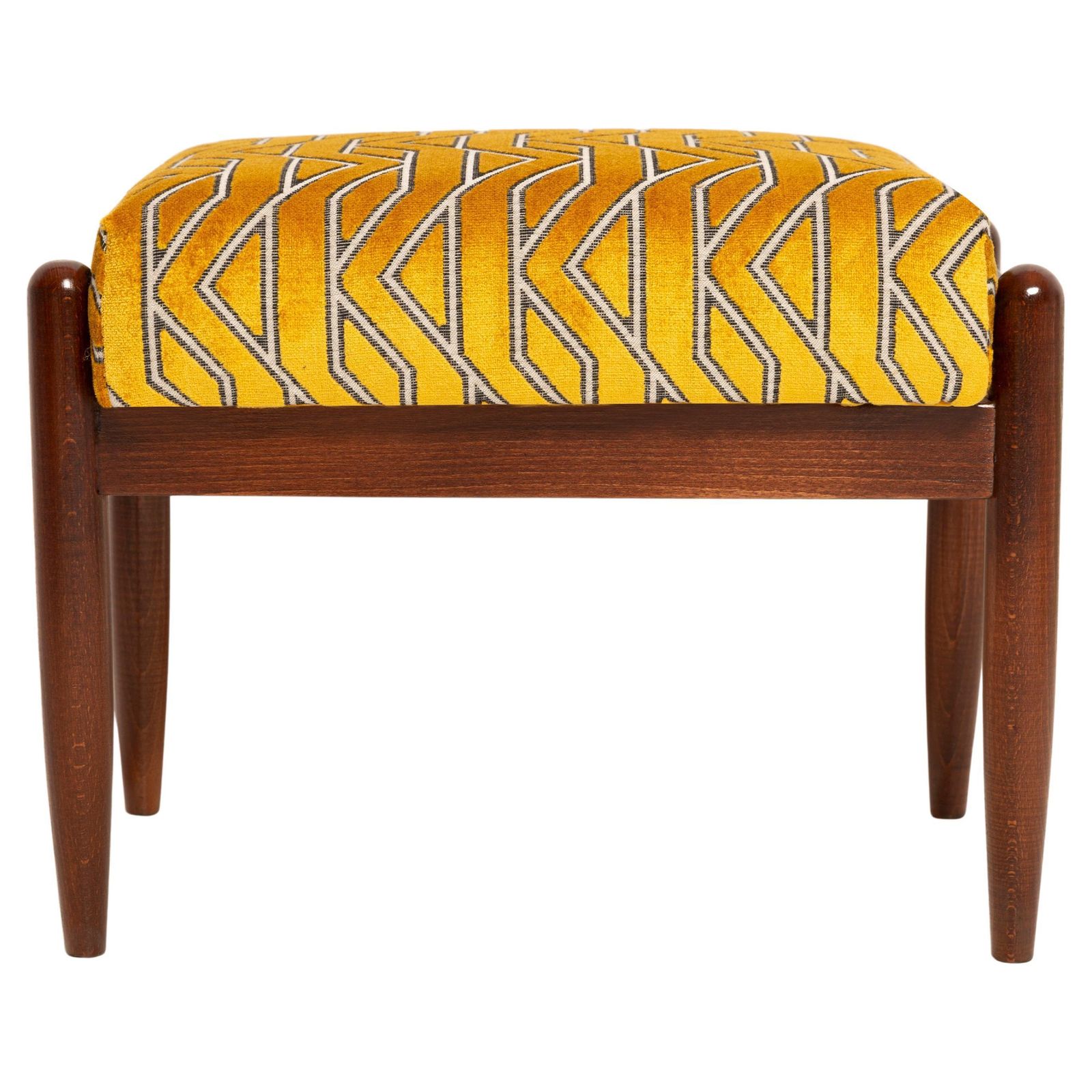 Mid Century Gfm Stool In Yellow Jacquard By Casamance, E. Homa, Europe, 1960s