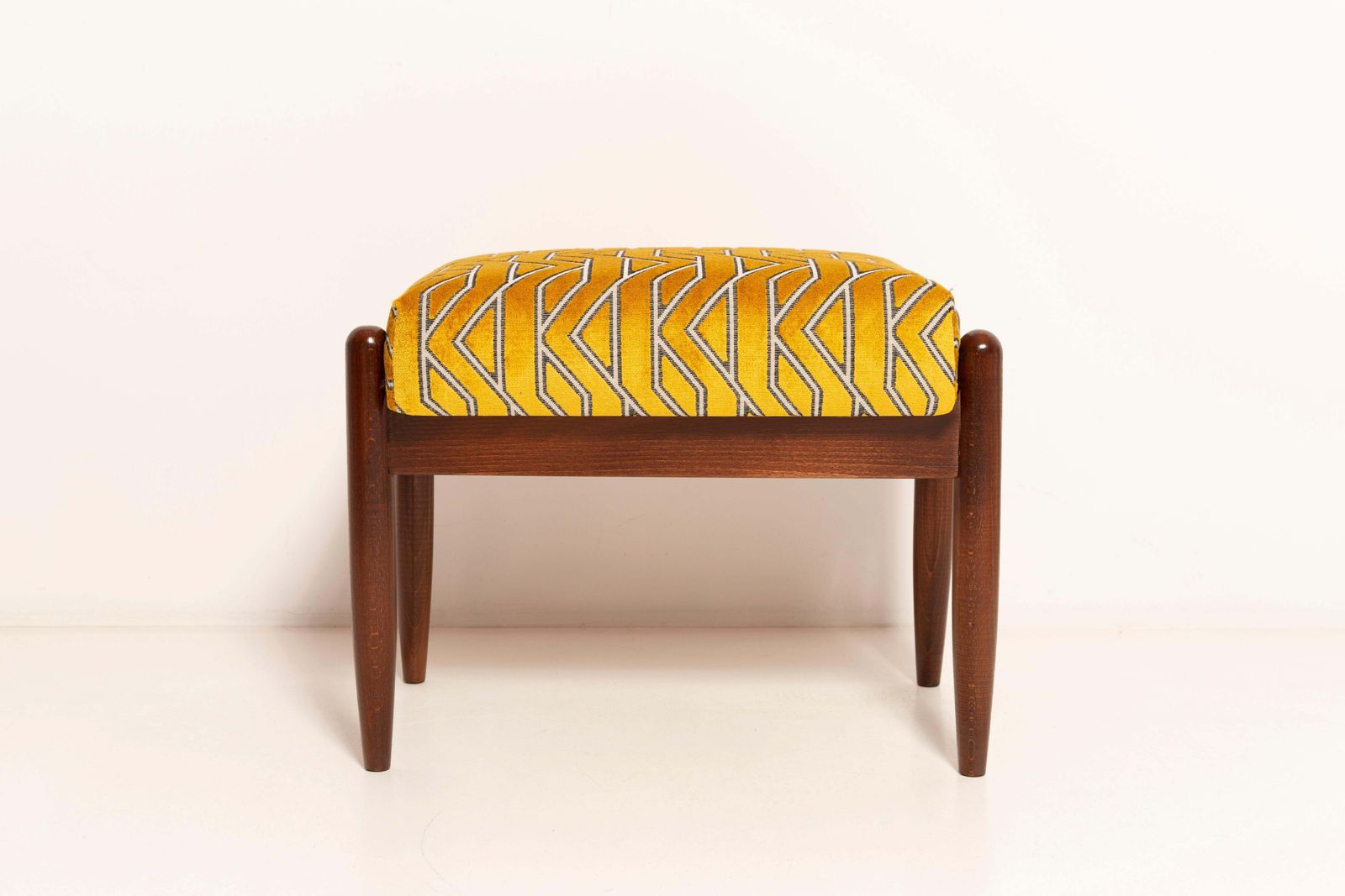 Mid Century Gfm Stool In Yellow Jacquard By Casamance, E. Homa, Europe, 1960s photo for sale