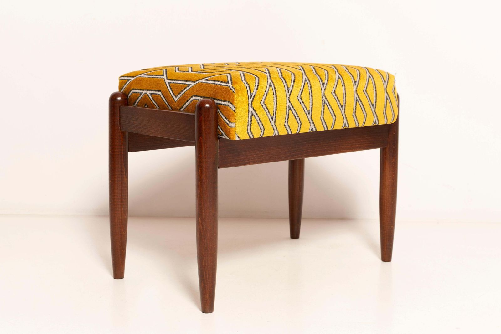 Mid Century Gfm Stool In Yellow Jacquard By Casamance, E. Homa, Europe, 1960s photo buy