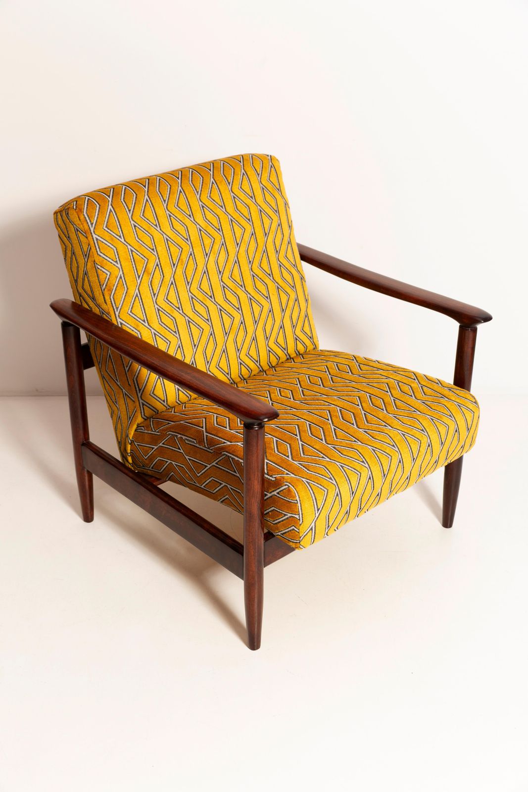 Mid Century Yellow Jacquard Velvet Armchair, Edmund Homa, Gfm 142, 1960s photo for sale
