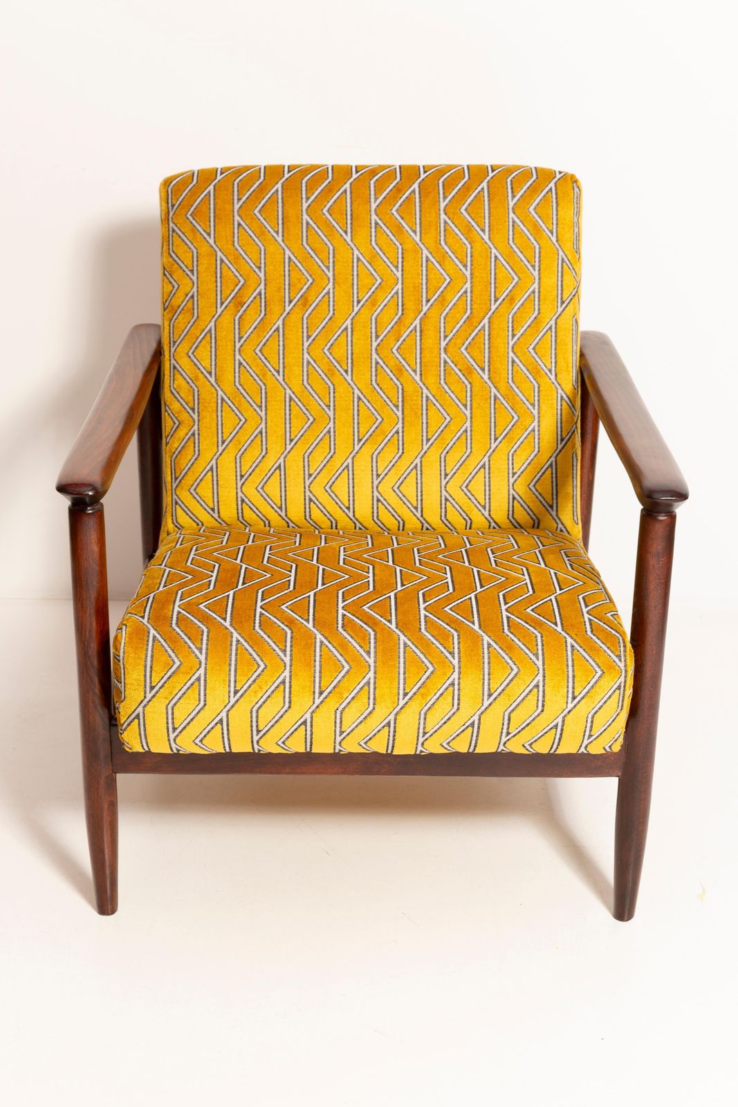 photo furniture Mid Century Yellow Jacquard Velvet Armchair, Edmund Homa, Gfm 142, 1960s