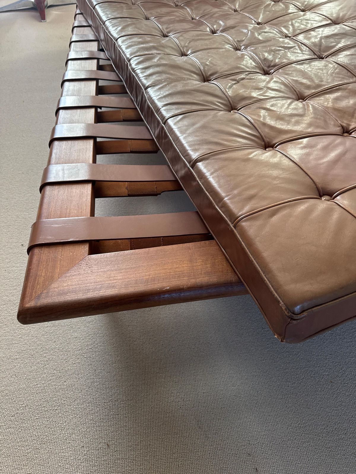 Midcentury Modern Barcelona Daybed By Mies Van Der Rohe, Vintage Camel Leather photo Furniture