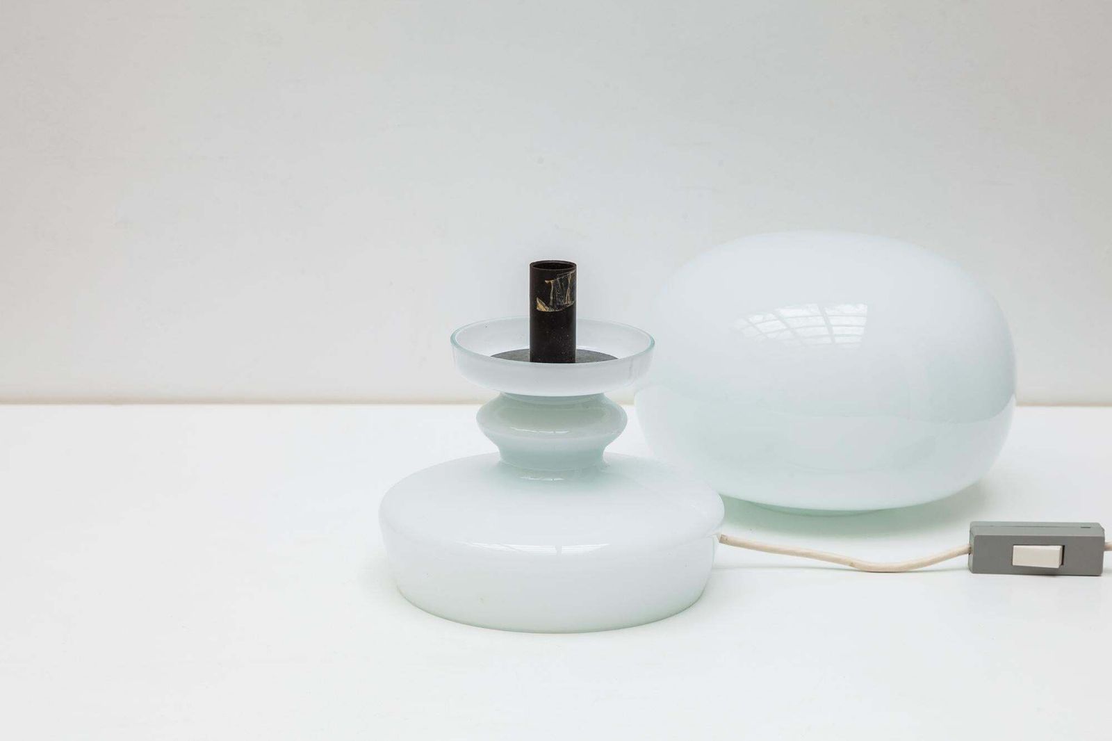 Vintage White Opaline Glass Table Lamp, Mid Century Modern, 1960s photo Lighting