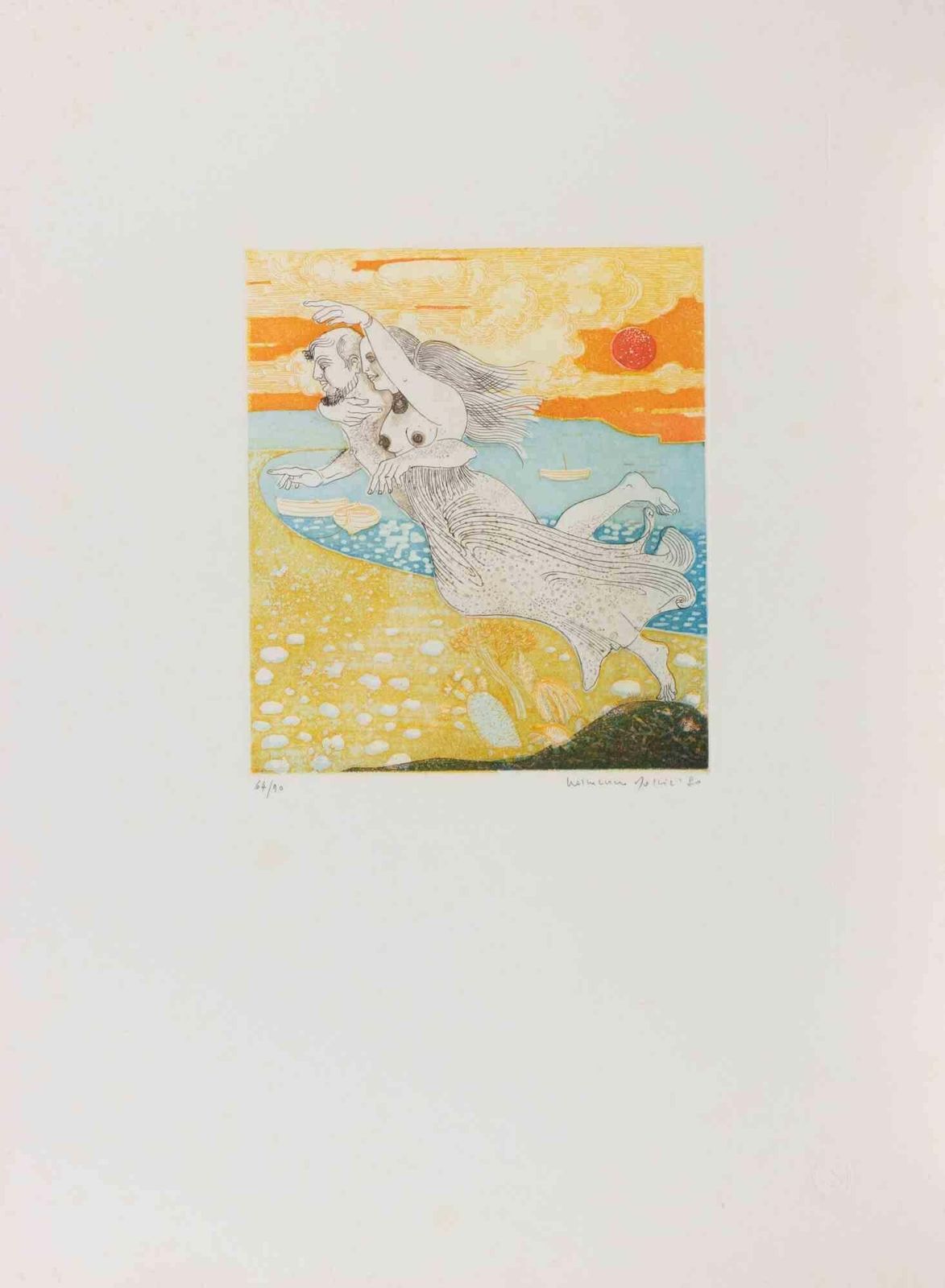 Normanno Sosciacouple In The Air   Etching By Normanno Soscia   19801980