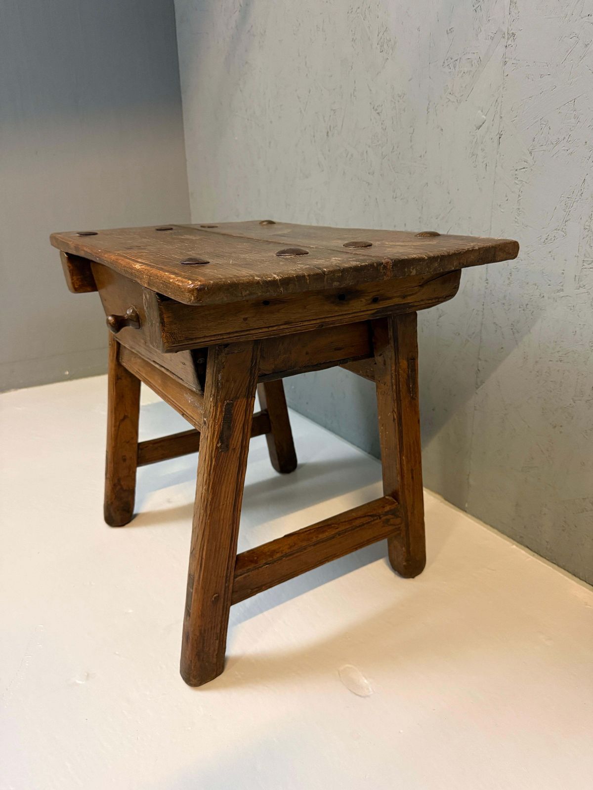 Early Spanish Pine Side Table With Drawer, Primitive Rustic Table, 19th Century photo Furniture