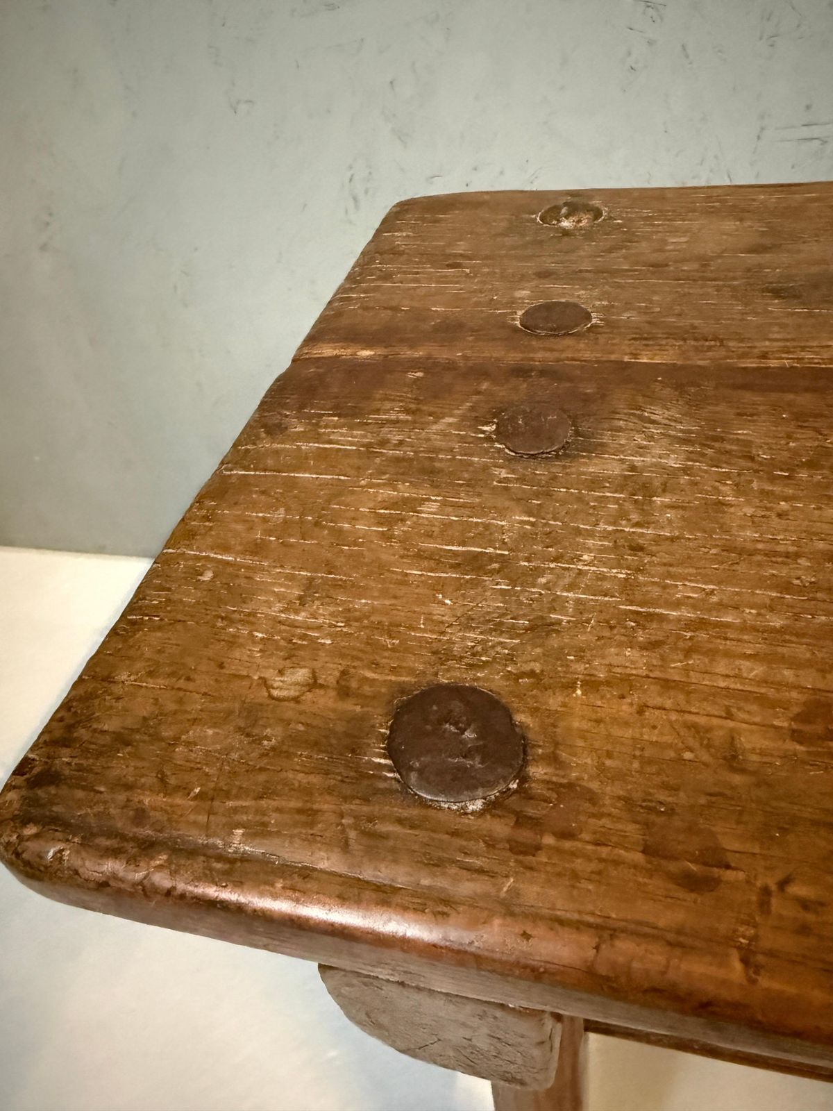 Furniture Early Spanish Pine Side Table With Drawer, Primitive Rustic Table, 19th Century photo